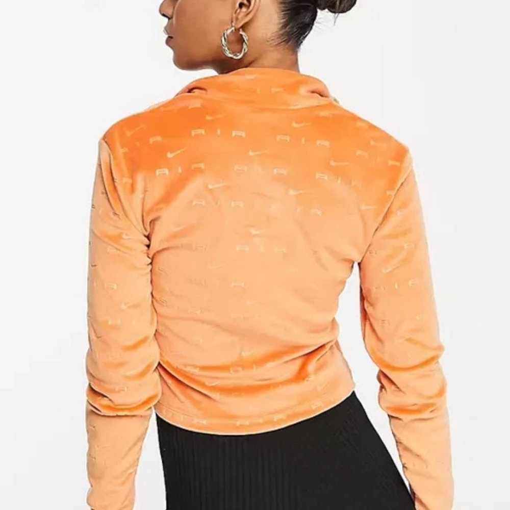 Nike Air All Over Logo 1/4 Zip Velour Long Sleeve Top Size 2X Spice Orange - Picture 5 of 14